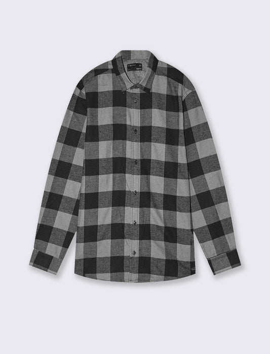 Camicia a quadri in flanella regular fit - Grigio mel.