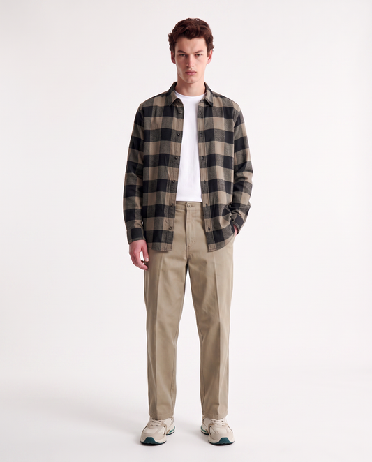 Camicia a quadri in flanella regular fit - Verde kaki