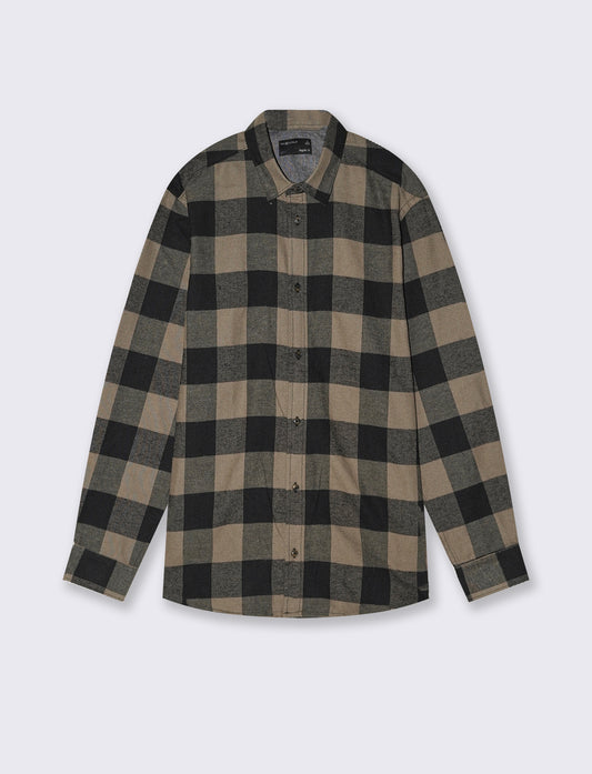 Camicia a quadri in flanella regular fit - Verde kaki