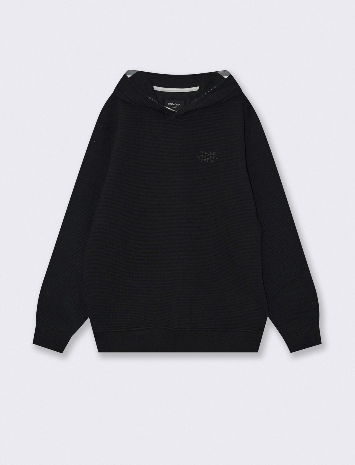 Felpa Jacquard con Cappuccio e Stampa - Nero