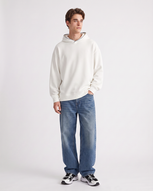 Felpa Jacquard con Cappuccio e Stampa - Bianco