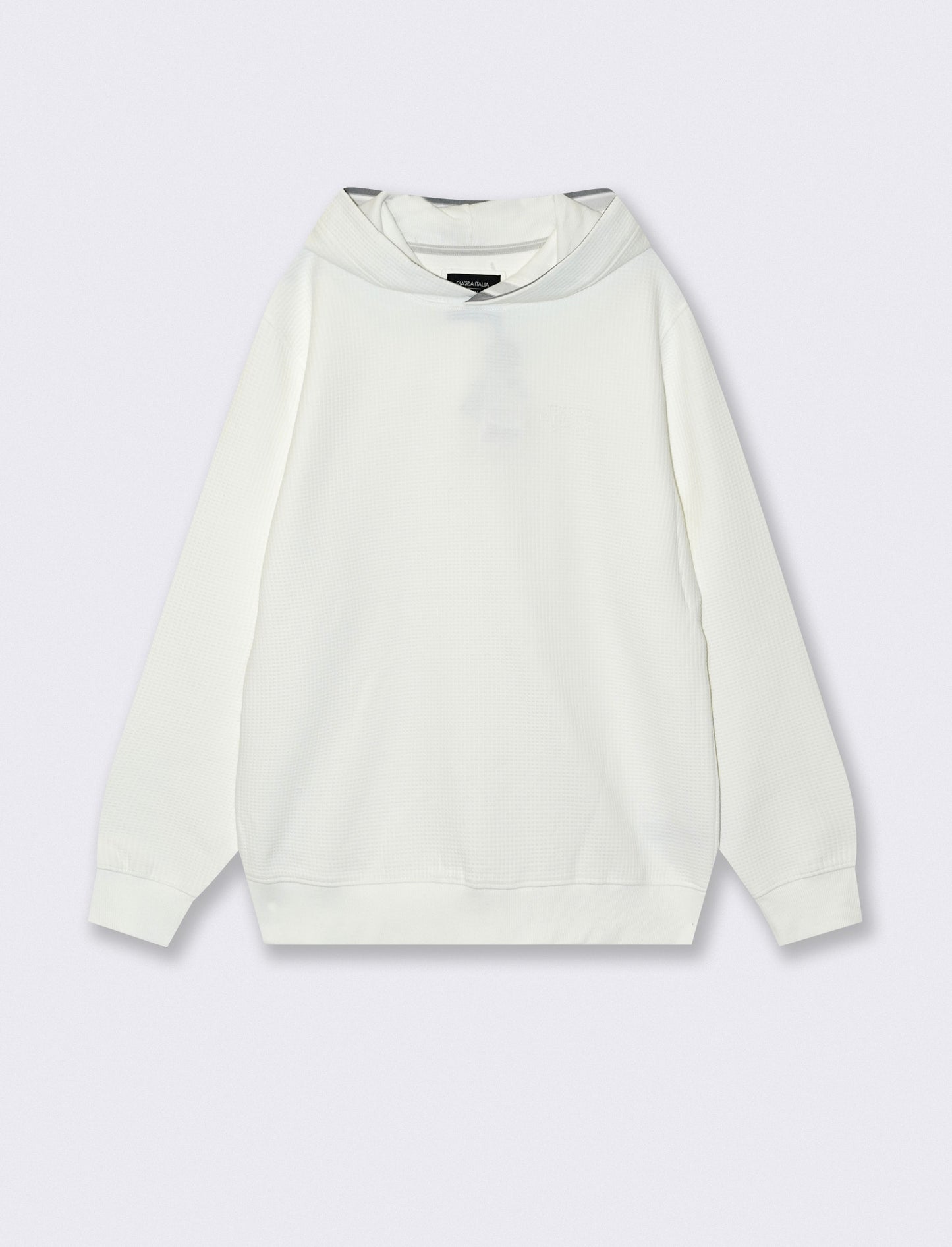 Felpa Jacquard con Cappuccio e Stampa - Bianco