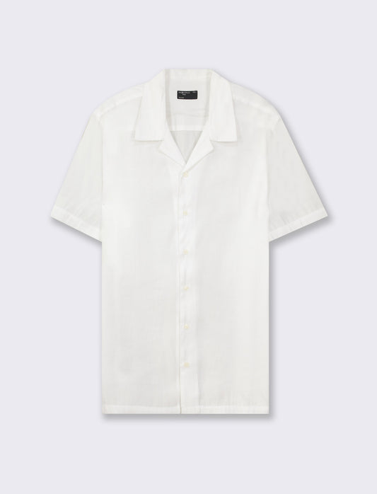 Soft Fit Modal Blend Bowling Collar Short Sleeve Shirt - White