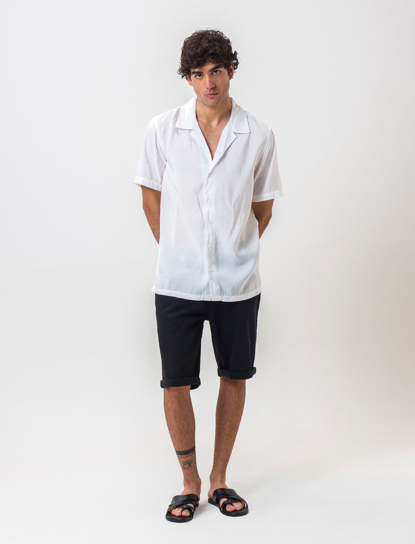 Soft Fit Modal Blend Bowling Collar Short Sleeve Shirt - White