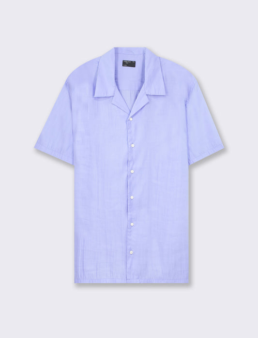 Soft Fit Modal Blend Bowling Collar Short Sleeve Shirt - Sky blue