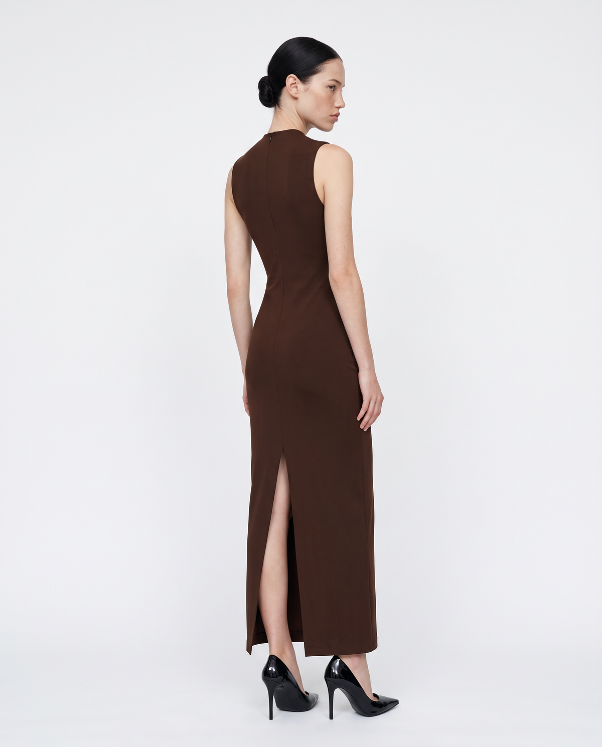 Vestito lungo drappeggiato con spacco - Moro