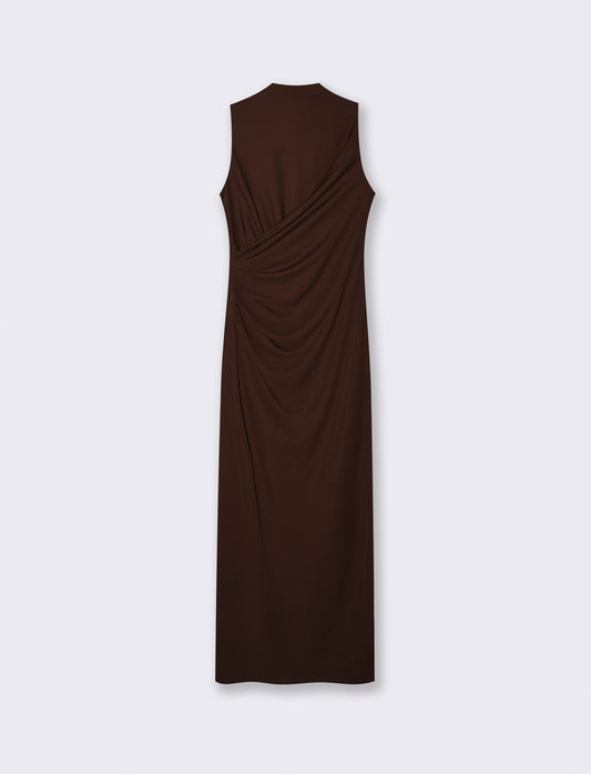 Vestito lungo drappeggiato con spacco - Moro