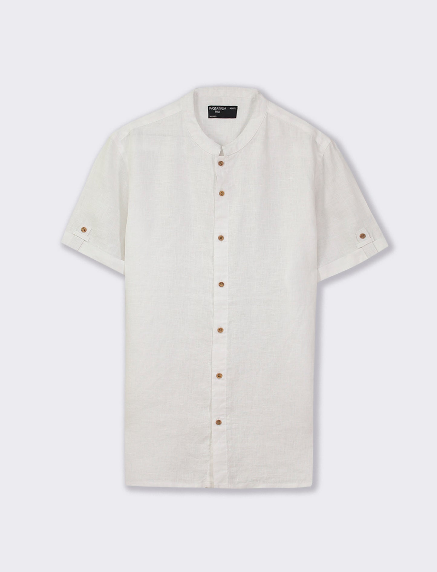 Lightweight Pure Linen Short Sleeve Regular Fit Shirt with Korean Collar - White