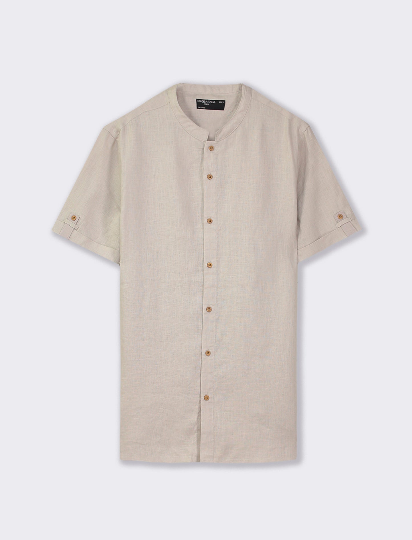 Lightweight Pure Linen Short Sleeve Regular Fit Shirt with Korean Collar - Beige