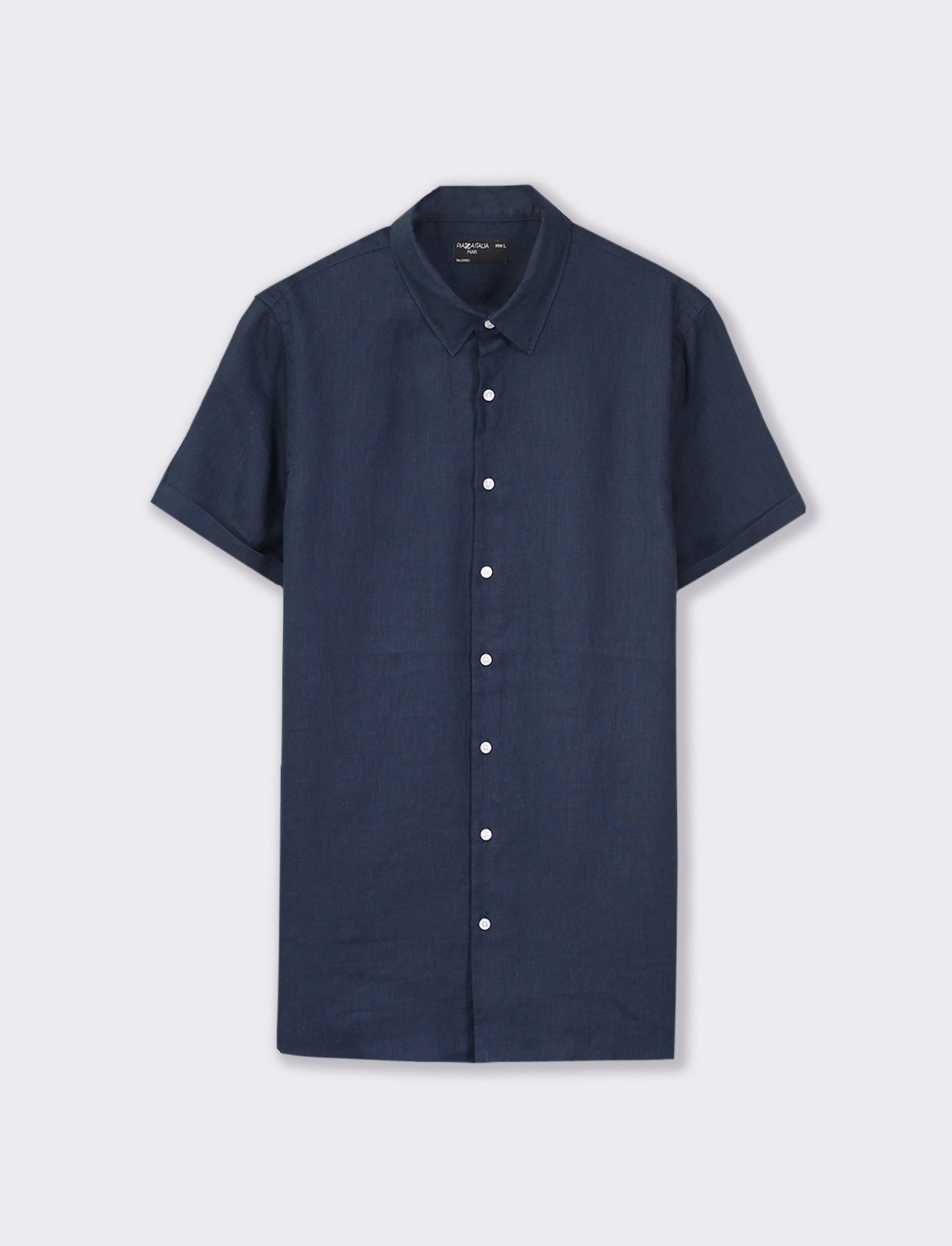 Lightweight Pure Linen French Collar Short Sleeve Regular Fit Shirt - Blue