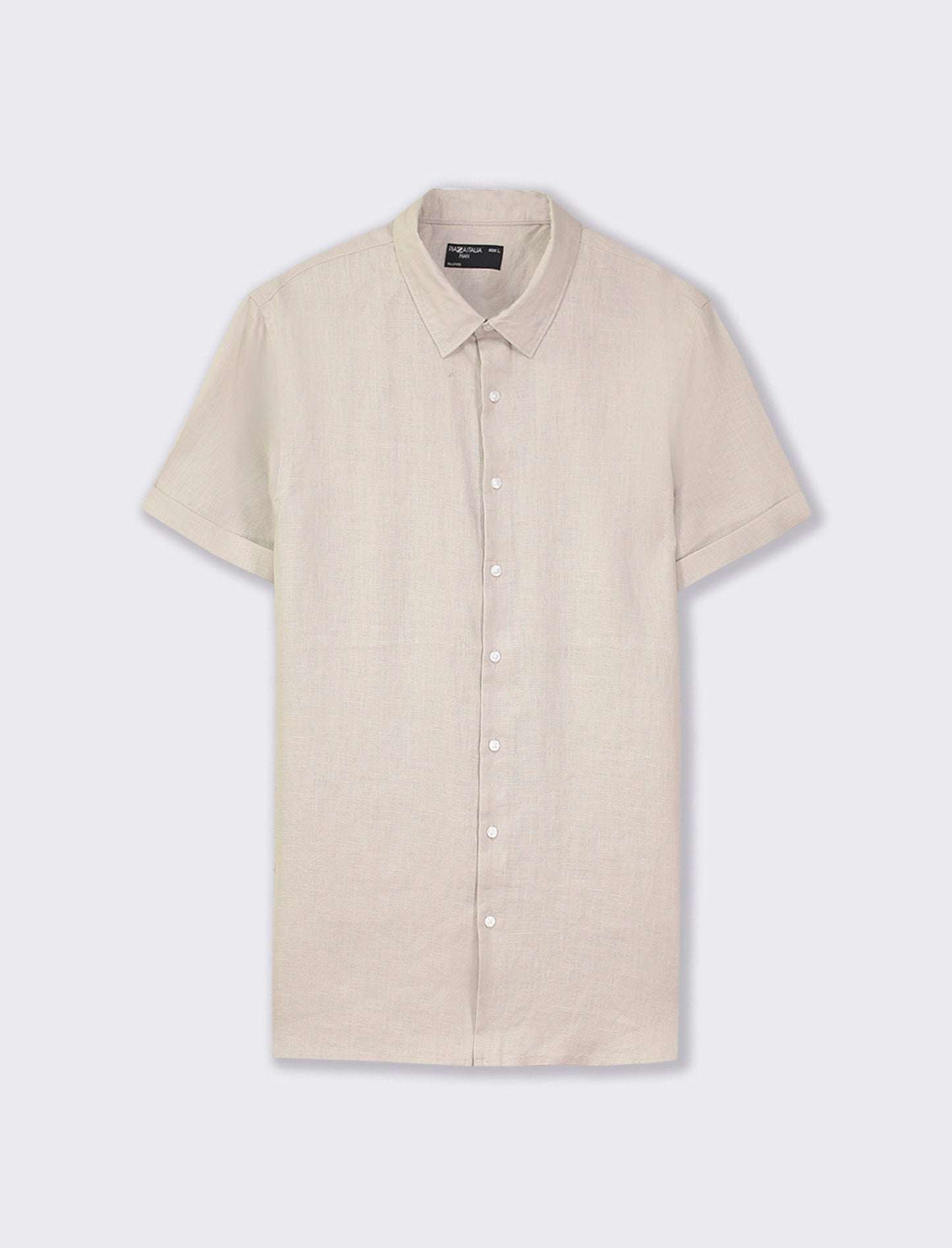 Lightweight Pure Linen French Collar Short Sleeve Regular Fit Shirt - Beige