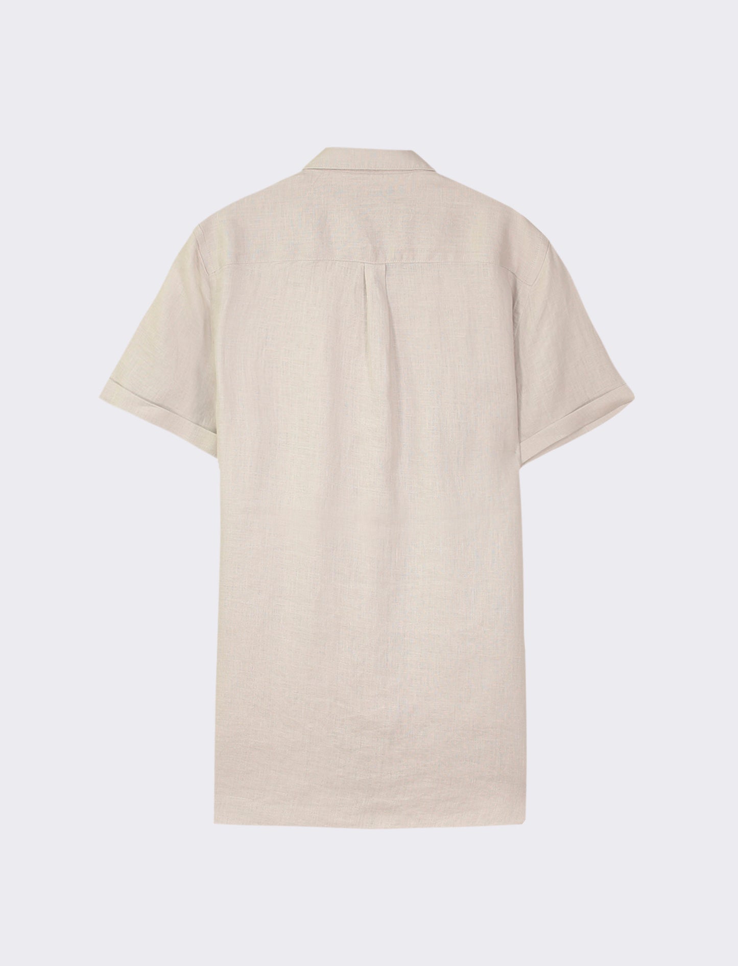 Lightweight Pure Linen French Collar Short Sleeve Regular Fit Shirt - Beige