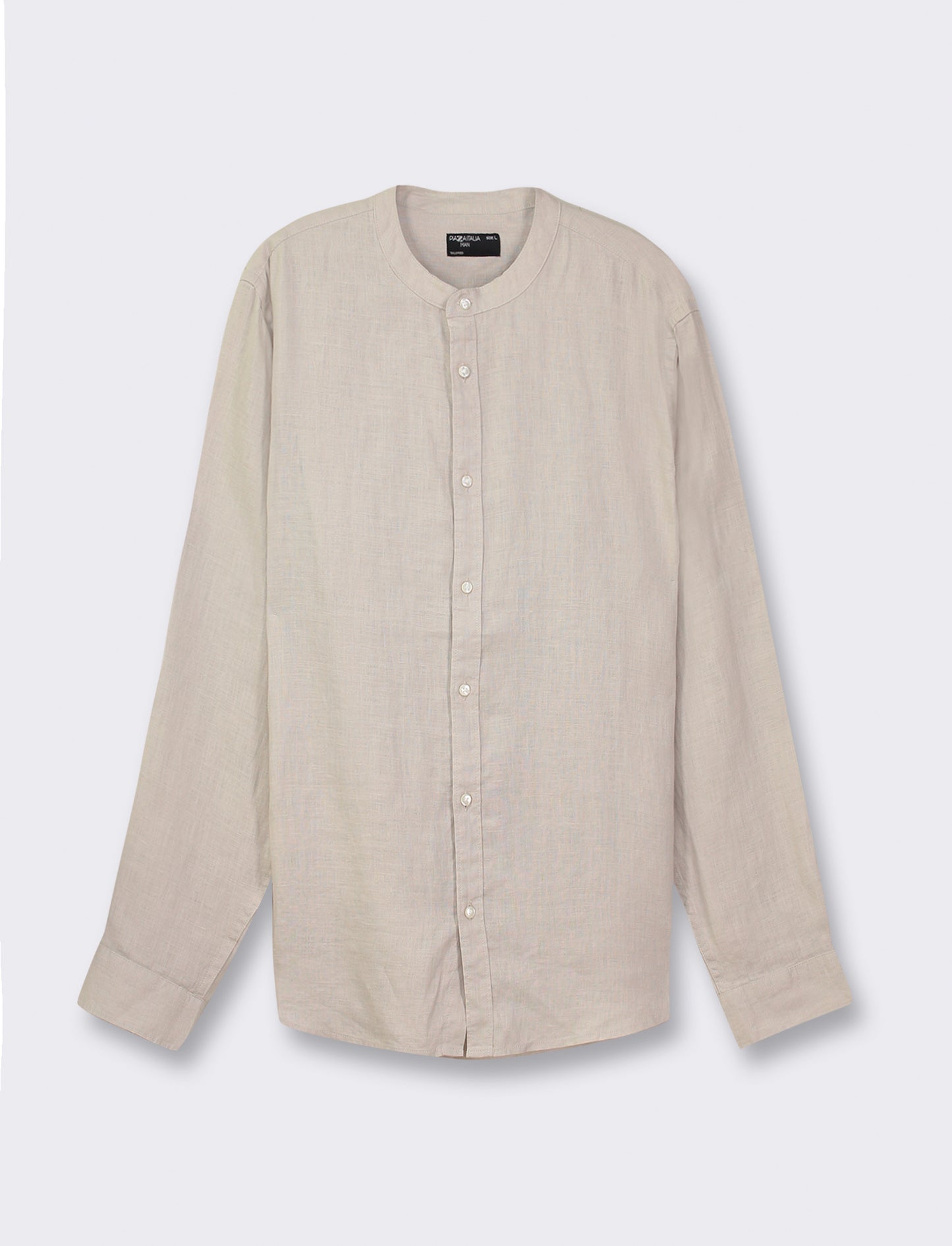 Lightweight Pure Linen Regular Fit Shirt with Korean Collar - Beige