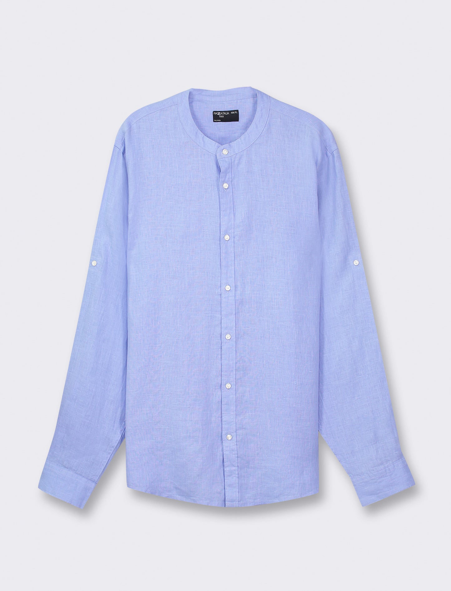 Lightweight Pure Linen Regular Fit Shirt with Korean Collar - Sky blue