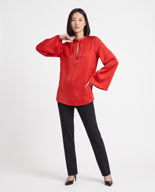 Casacca collo coreano con scollo a goccia - Rosso