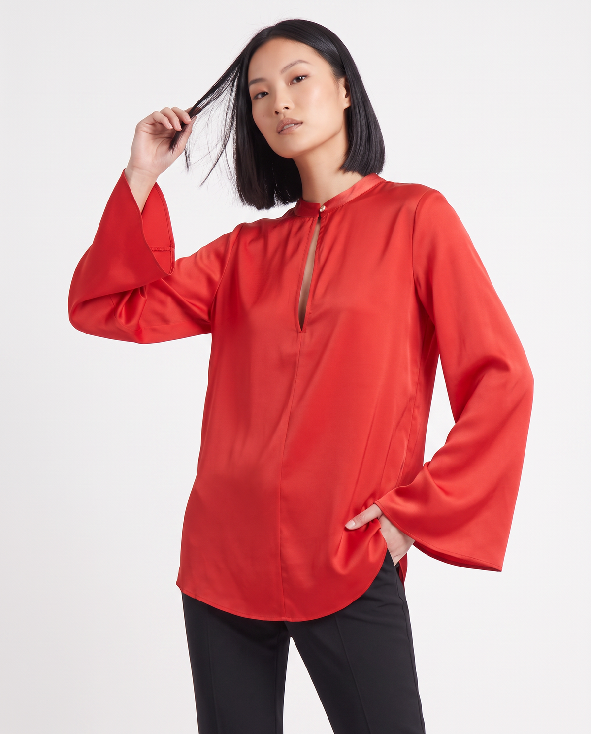 Casacca collo coreano con scollo a goccia - Rosso