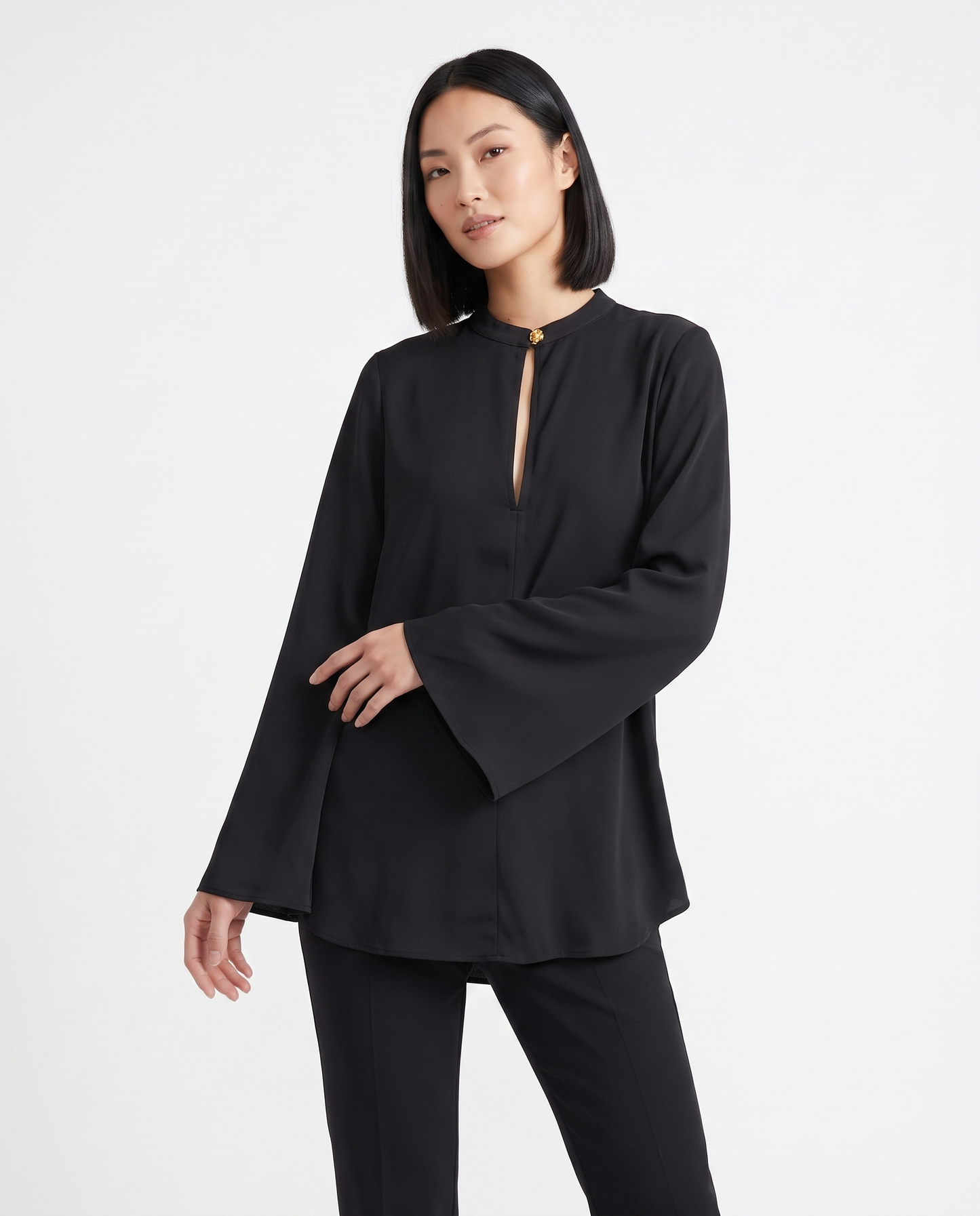 Casacca collo coreano con scollo a goccia - Nero