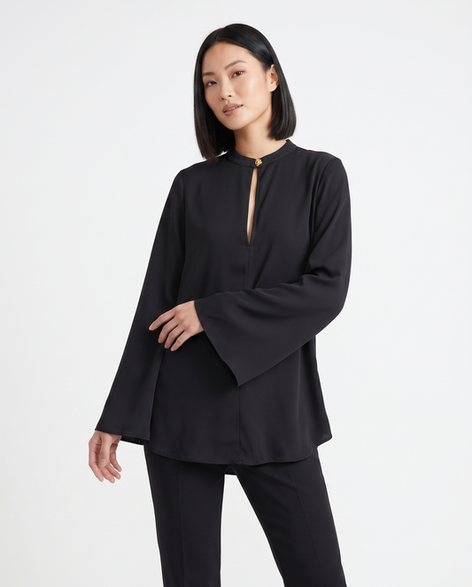 Casacca collo coreano con scollo a goccia - Nero