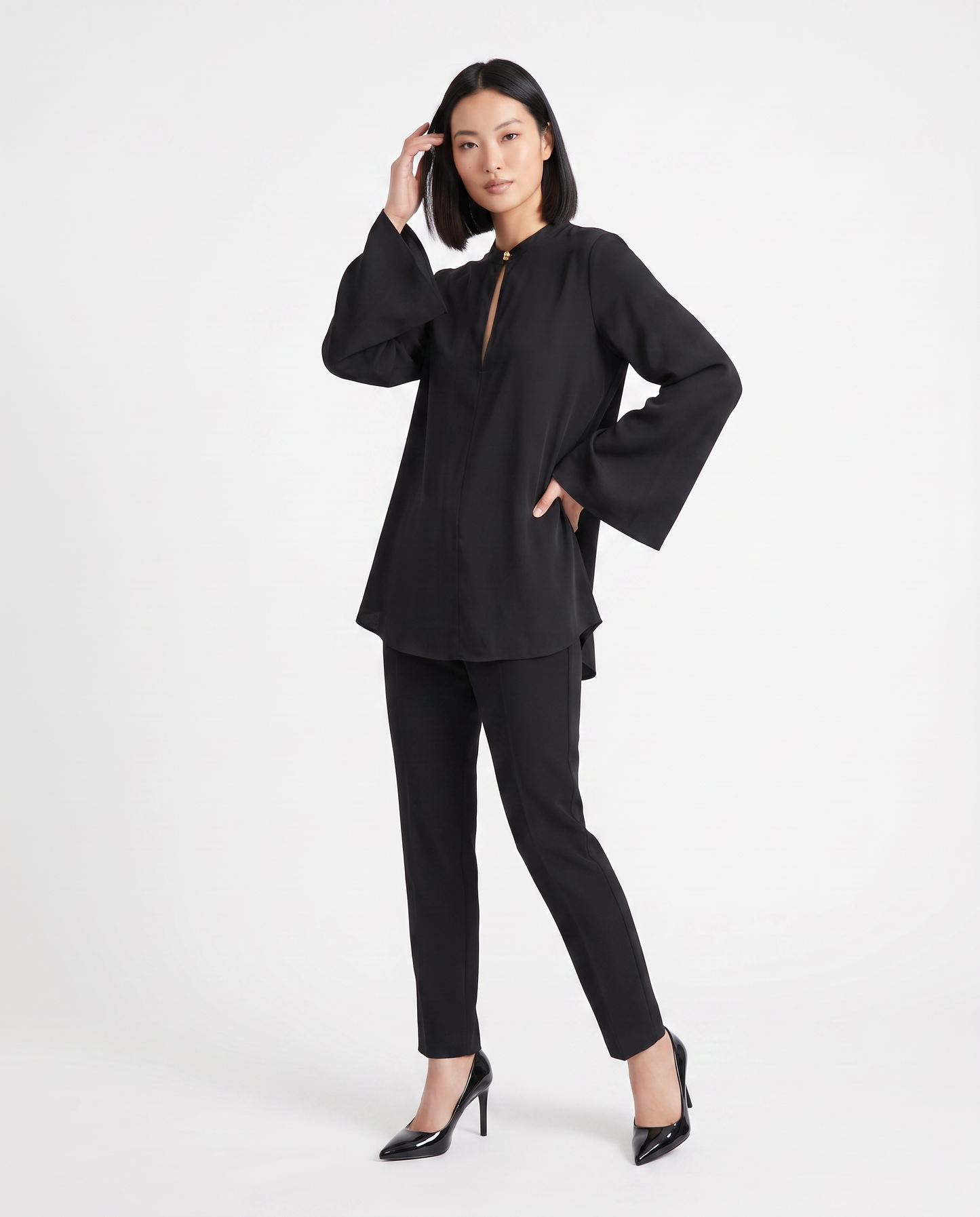 Casacca collo coreano con scollo a goccia - Nero