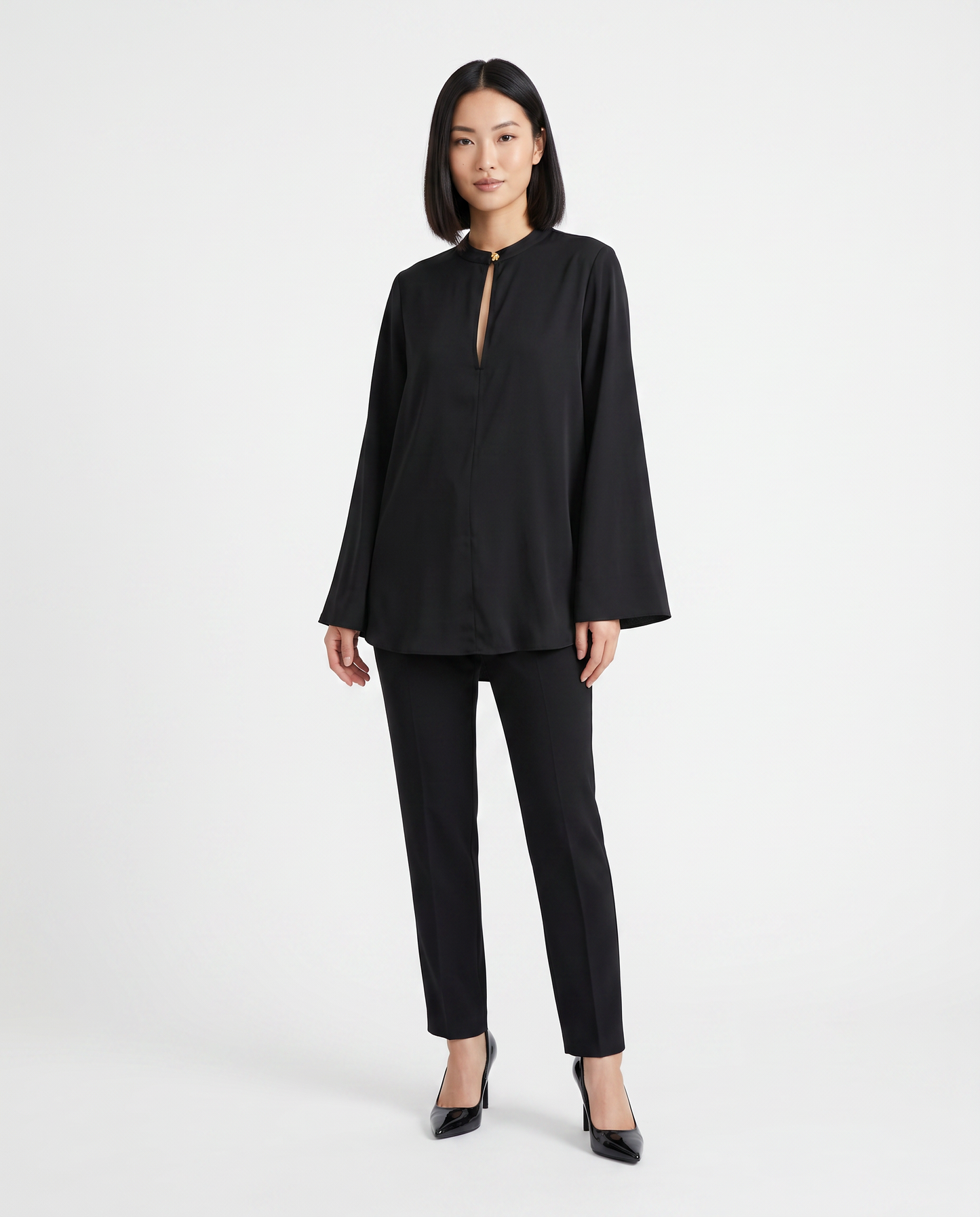 Casacca collo coreano con scollo a goccia - Nero