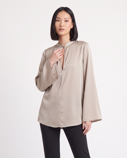 Casacca collo coreano con scollo a goccia - Beige