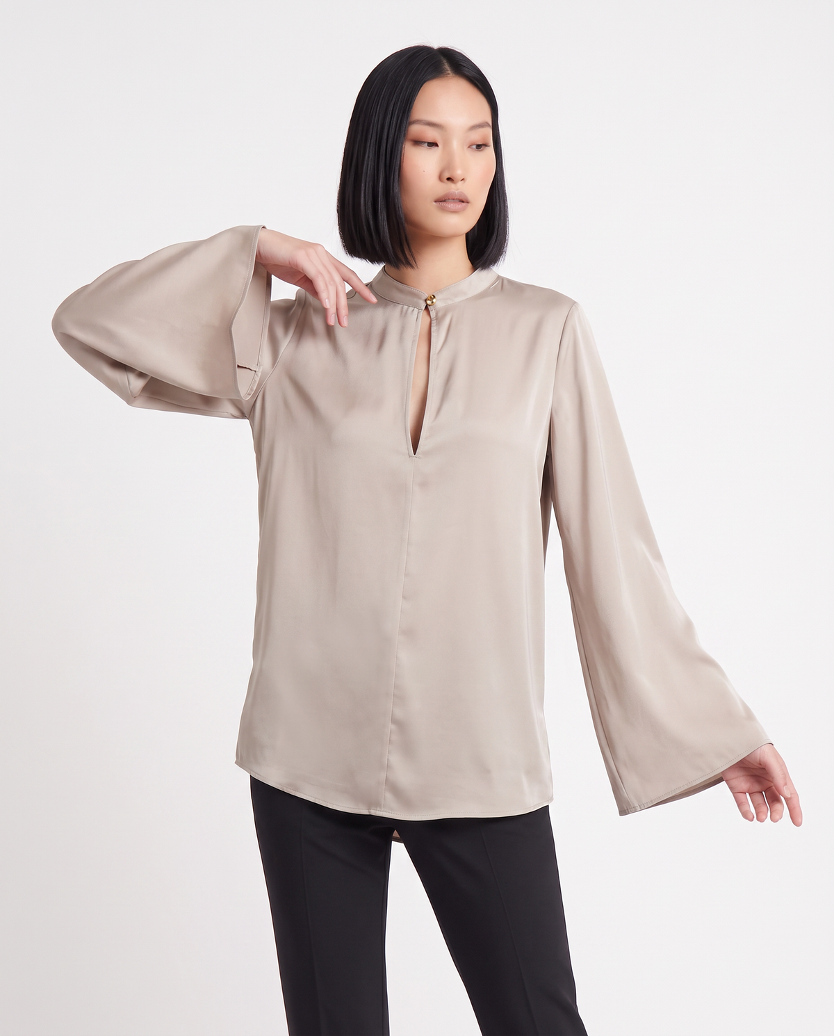 Casacca collo coreano con scollo a goccia - Beige