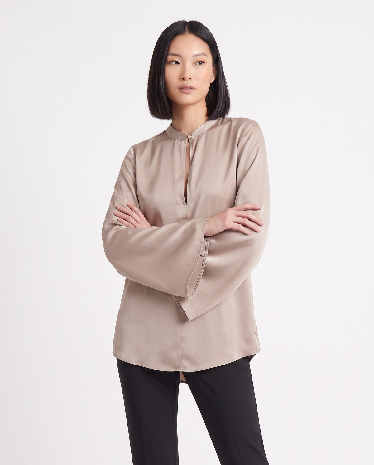 Casacca collo coreano con scollo a goccia - Beige