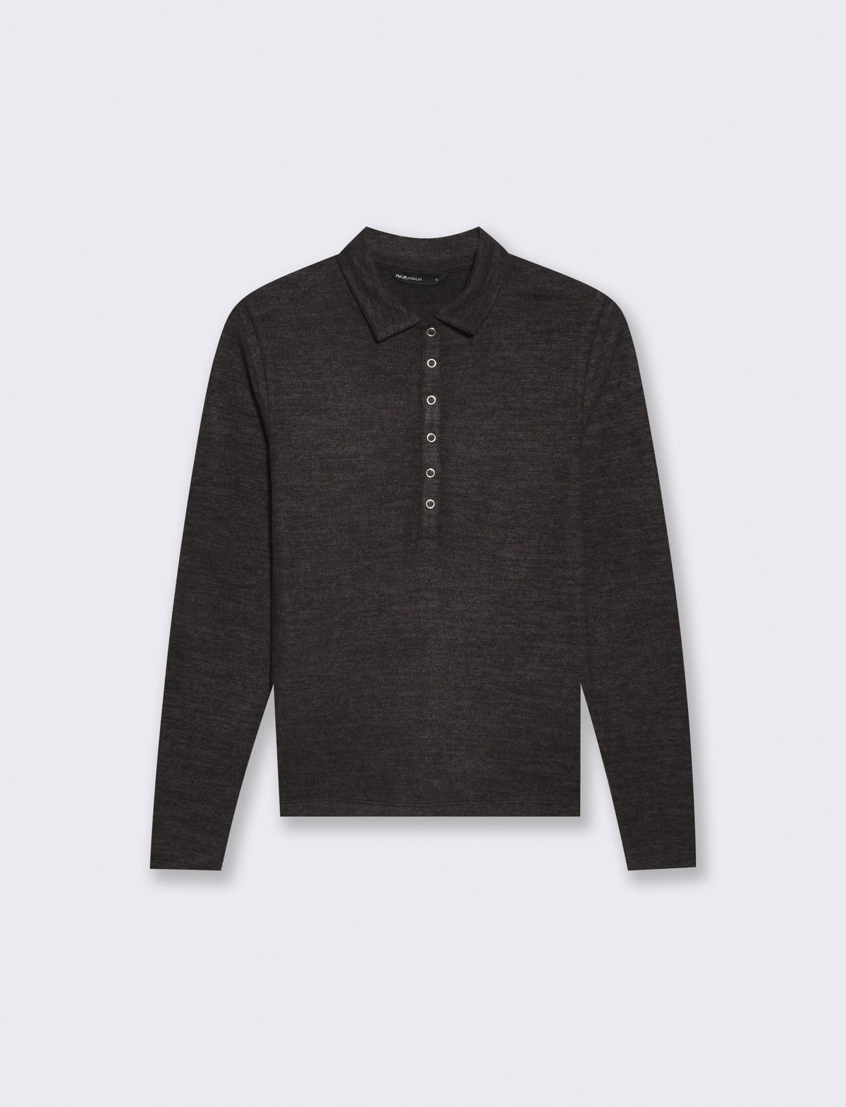 T-shirt polo manica lunga con colletto - Antracite melange