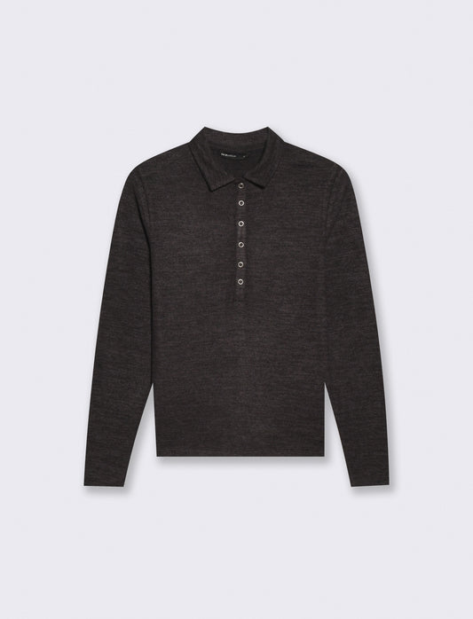 T-shirt polo manica lunga con colletto - Antracite melange