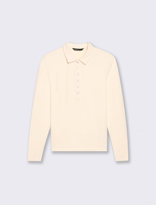 T-shirt polo manica lunga con colletto - Avorio