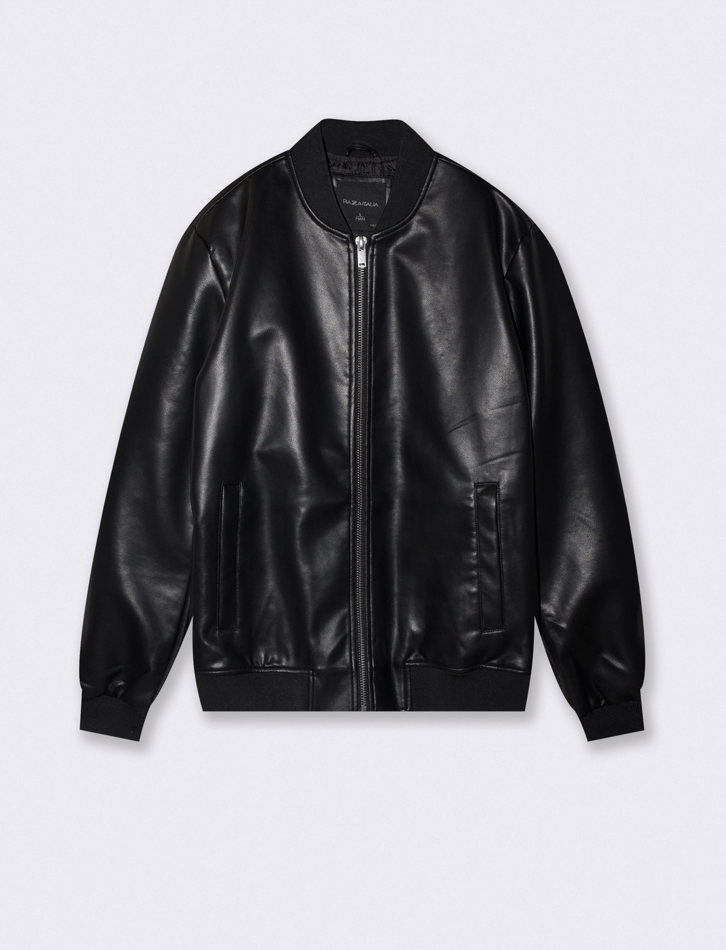Giubbotto bomber effetto pelle con collo - Nero