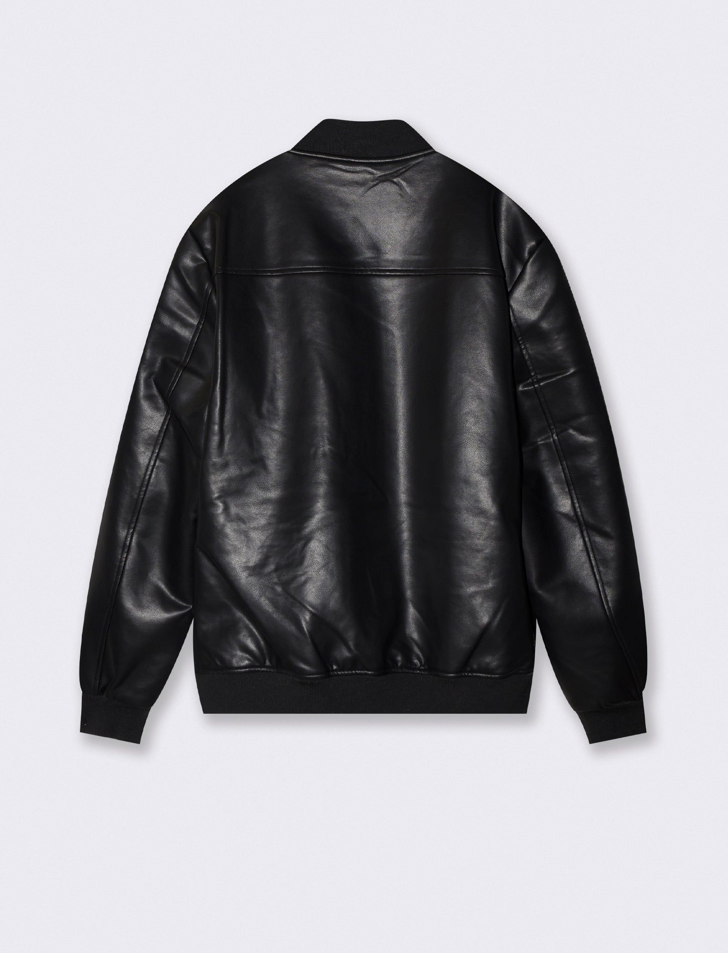 Giubbotto bomber effetto pelle con collo - Nero