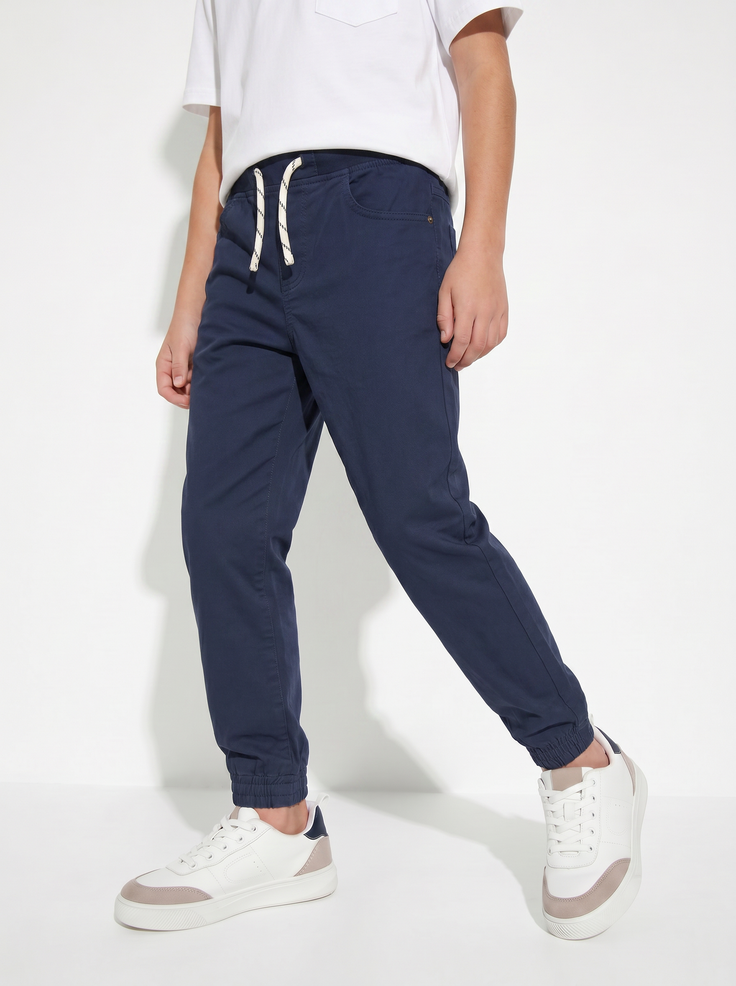 Cotton Jogger Pants with Drawstring - Blue