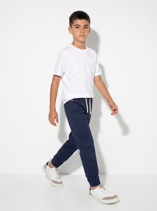 Cotton Jogger Pants with Drawstring - Blue
