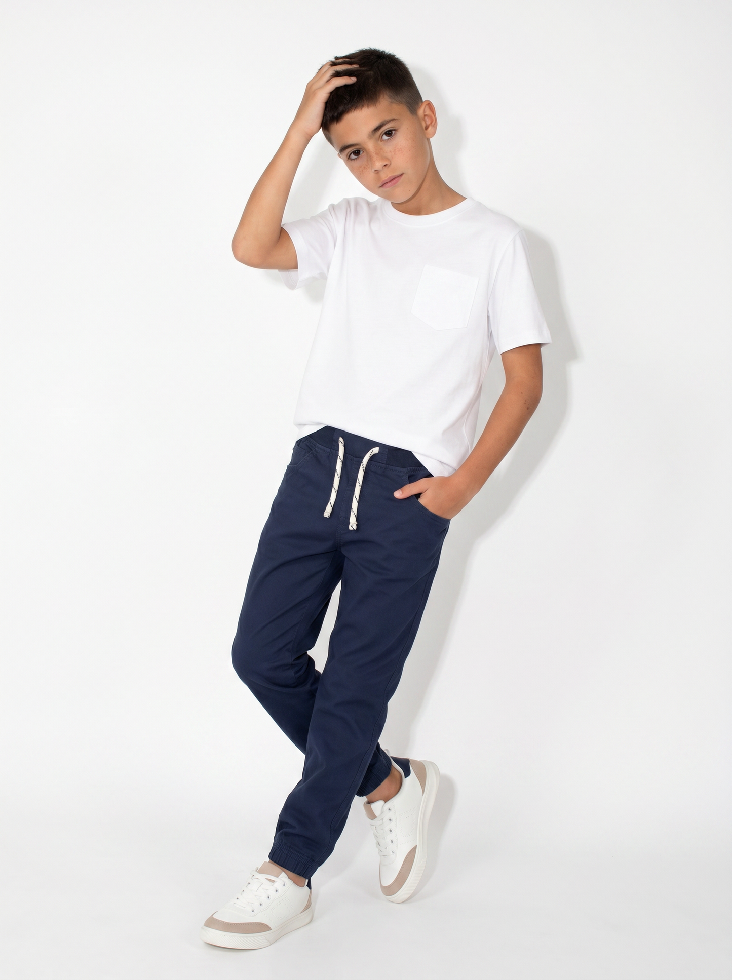 Cotton Jogger Pants with Drawstring - Blue