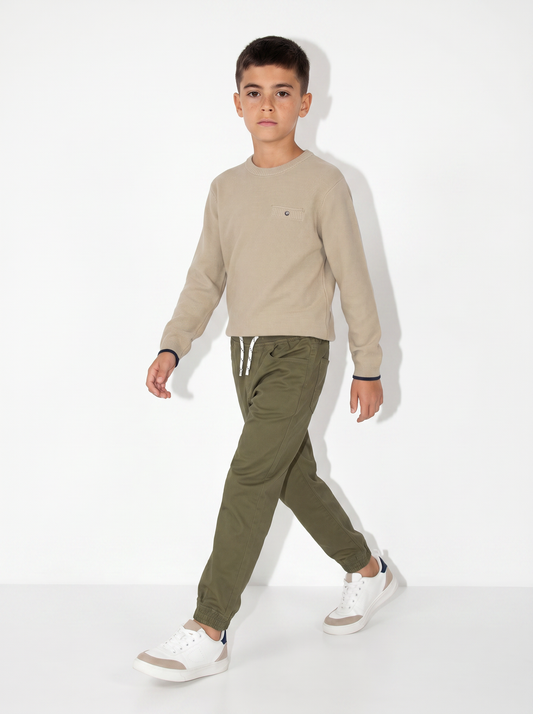 Cotton Jogger Pants with Drawstring - Green