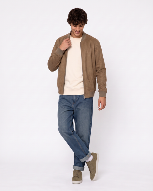 Suede-effect jacket with pockets - Grey
