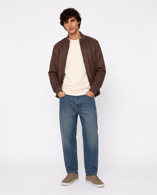 Suede-effect jacket with pockets - Brown