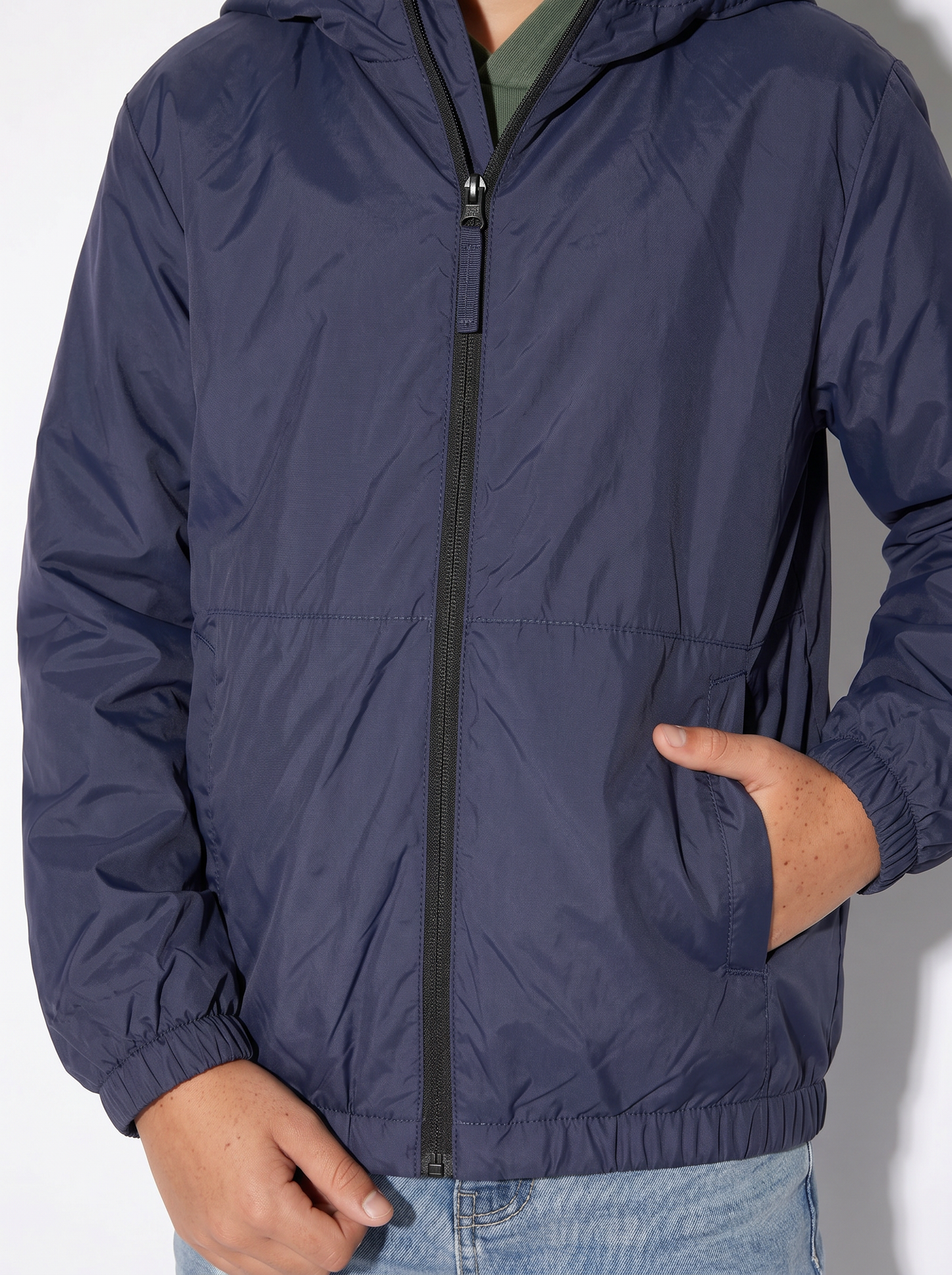 Giubbotto leggero con cappuccio e zip - Blu