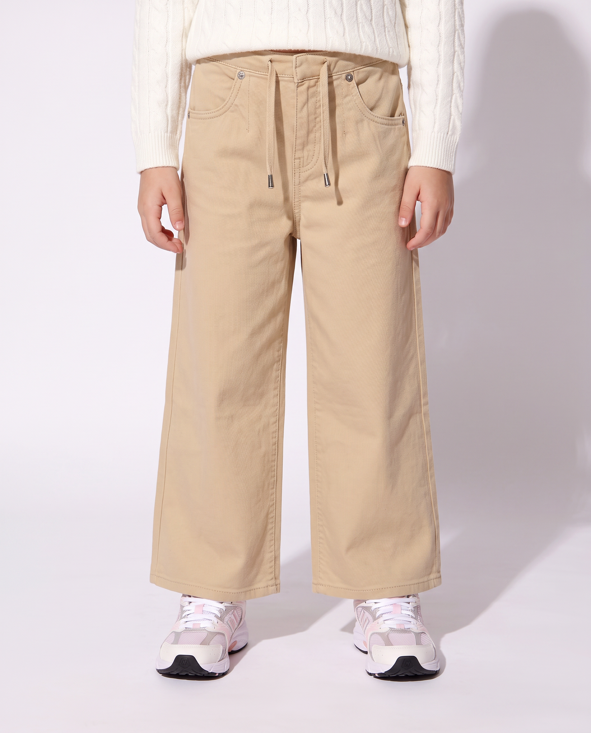 Wide-leg cotton drill trousers - Beige
