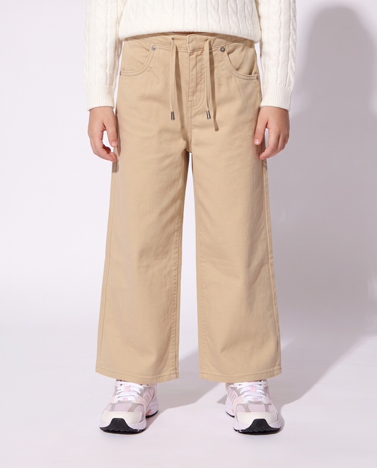 Wide-leg cotton drill trousers - Beige