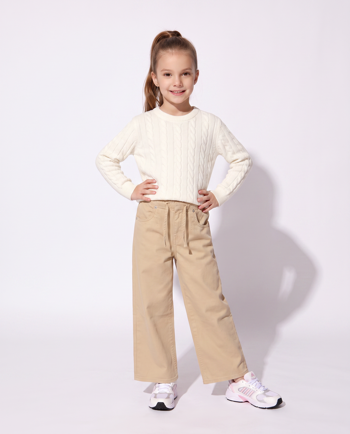 Wide-leg cotton drill trousers - Beige