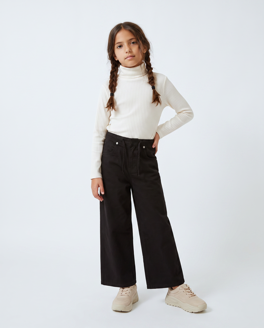 Wide-leg cotton drill trousers - Black