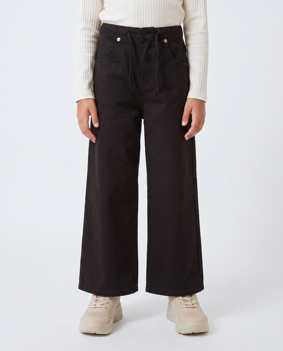 Pantalone gamba larga in cotone drill - Nero