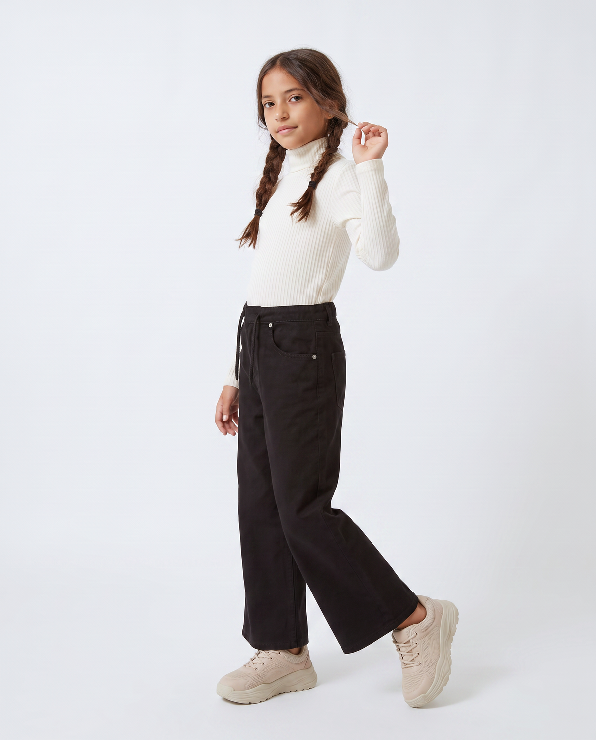 Pantalone gamba larga in cotone drill - Nero
