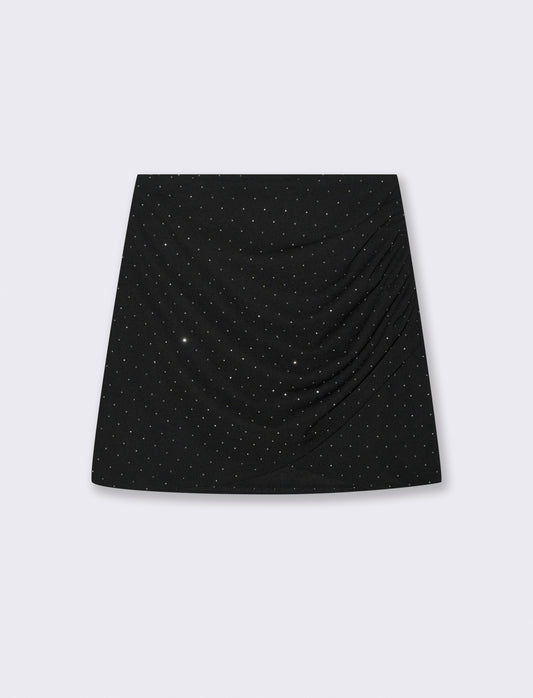 Gonna con pieghe e strass - Nero