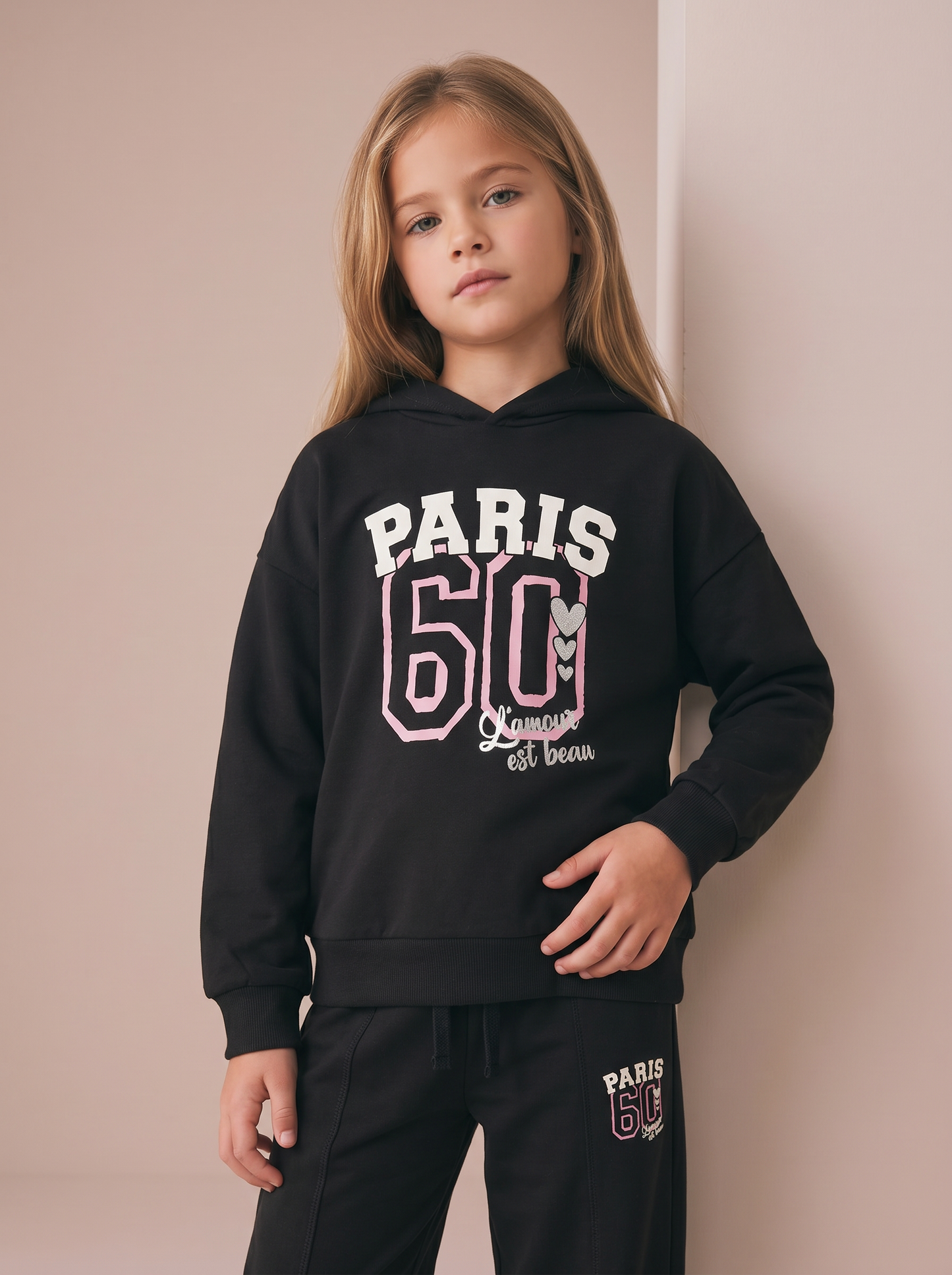 Cotton hoodie with print - Black