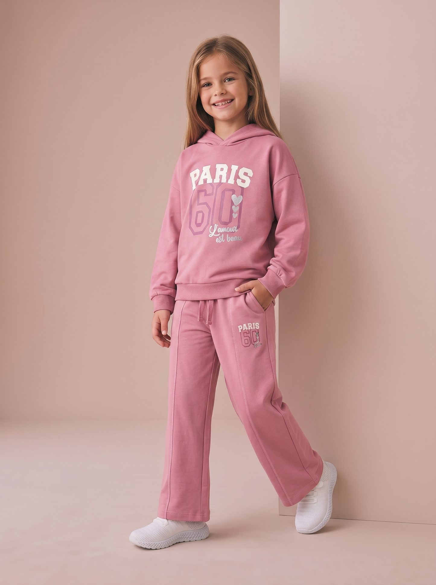 Felpa in cotone con cappuccio e stampa - Rosa candy