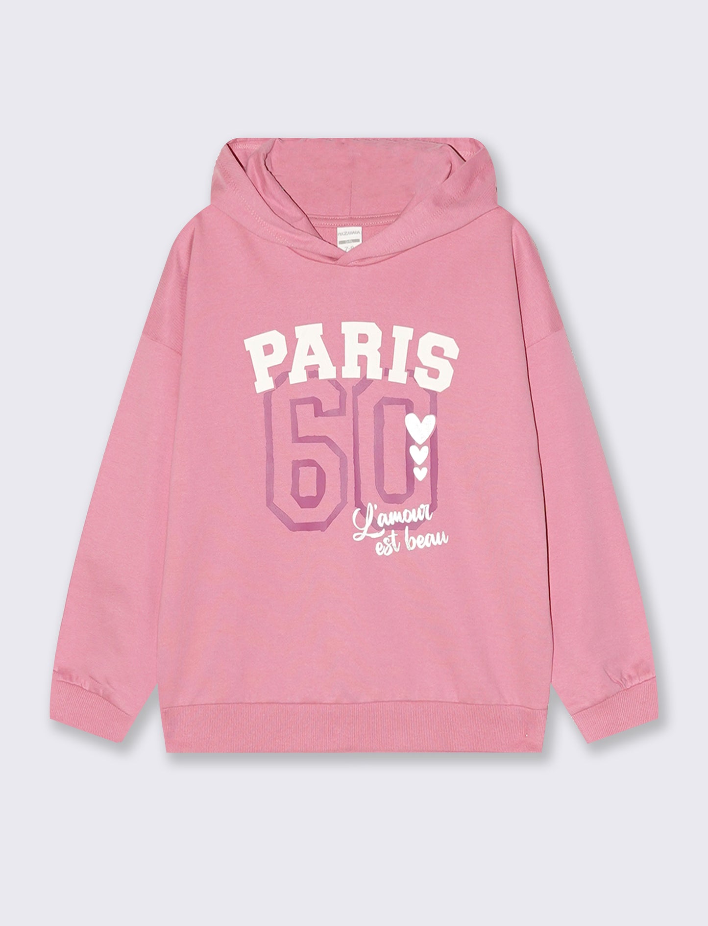 Felpa in cotone con cappuccio e stampa - Rosa candy