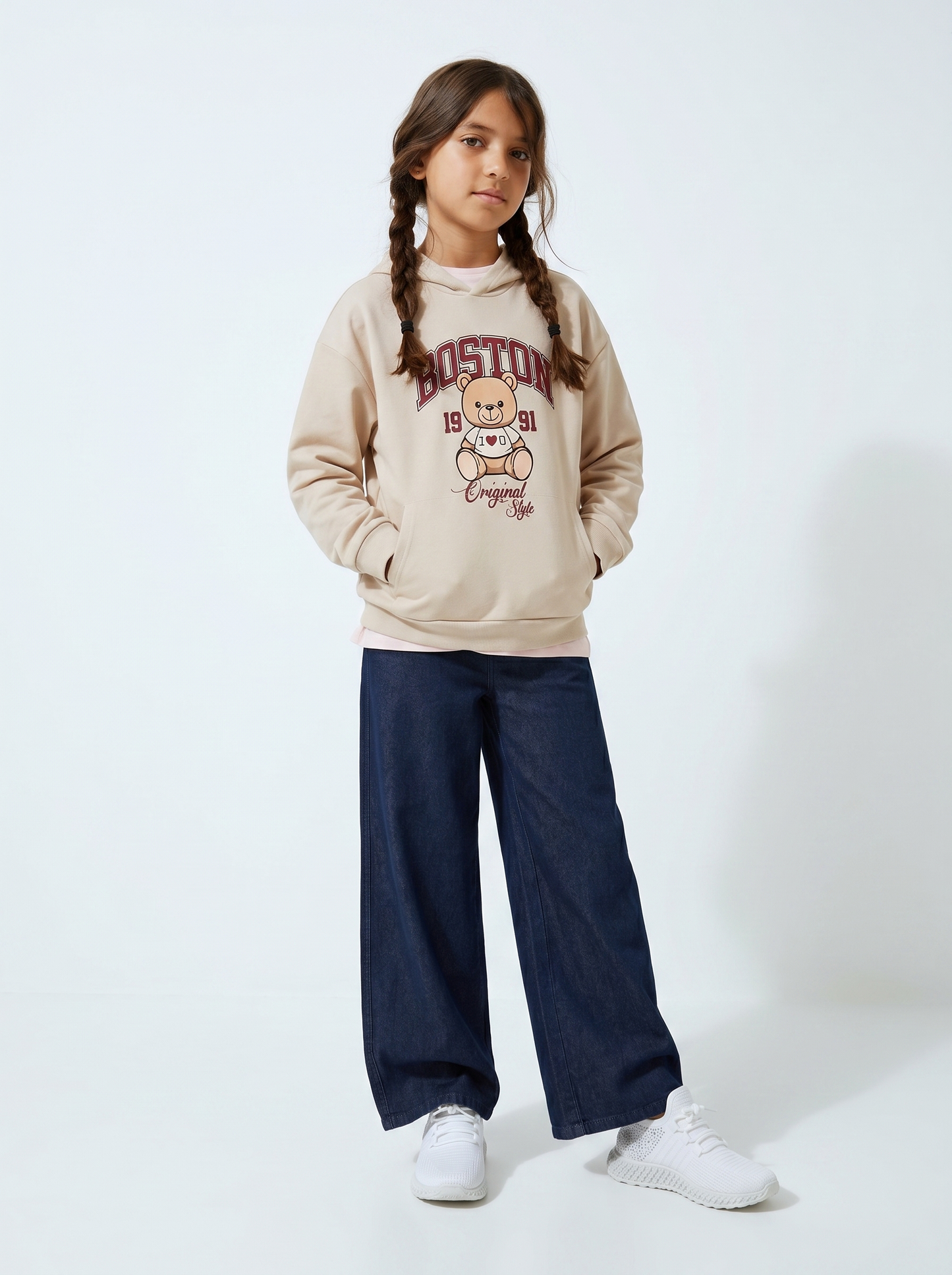 Cotton hoodie with print - Beige